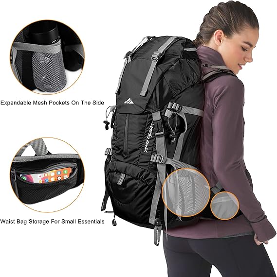 Loowoko 50L Hiking Backpack, Waterproof Camping Essential Bag, 45+5L Lightweight Backpack