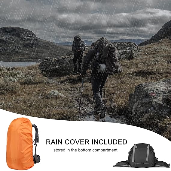 Loowoko 50L Hiking Backpack, Waterproof Camping Essential Bag, 45+5L Lightweight Backpack