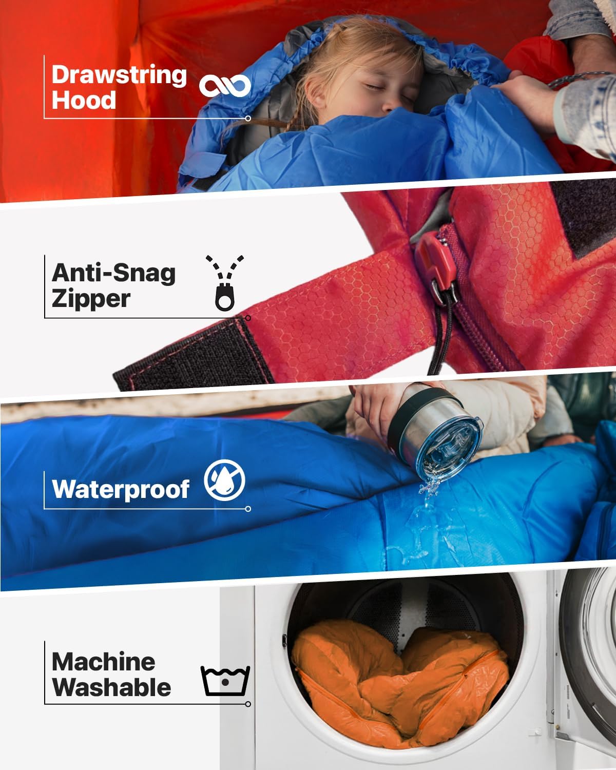 MalloMe Adult Sleeping Bag for Cold and Warm Weather, Hiking Sleep Essentials