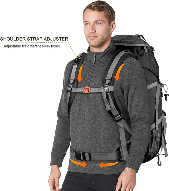 Loowoko 50L Hiking Backpack, Waterproof Camping Essential Bag, 45+5L Lightweight Backpack