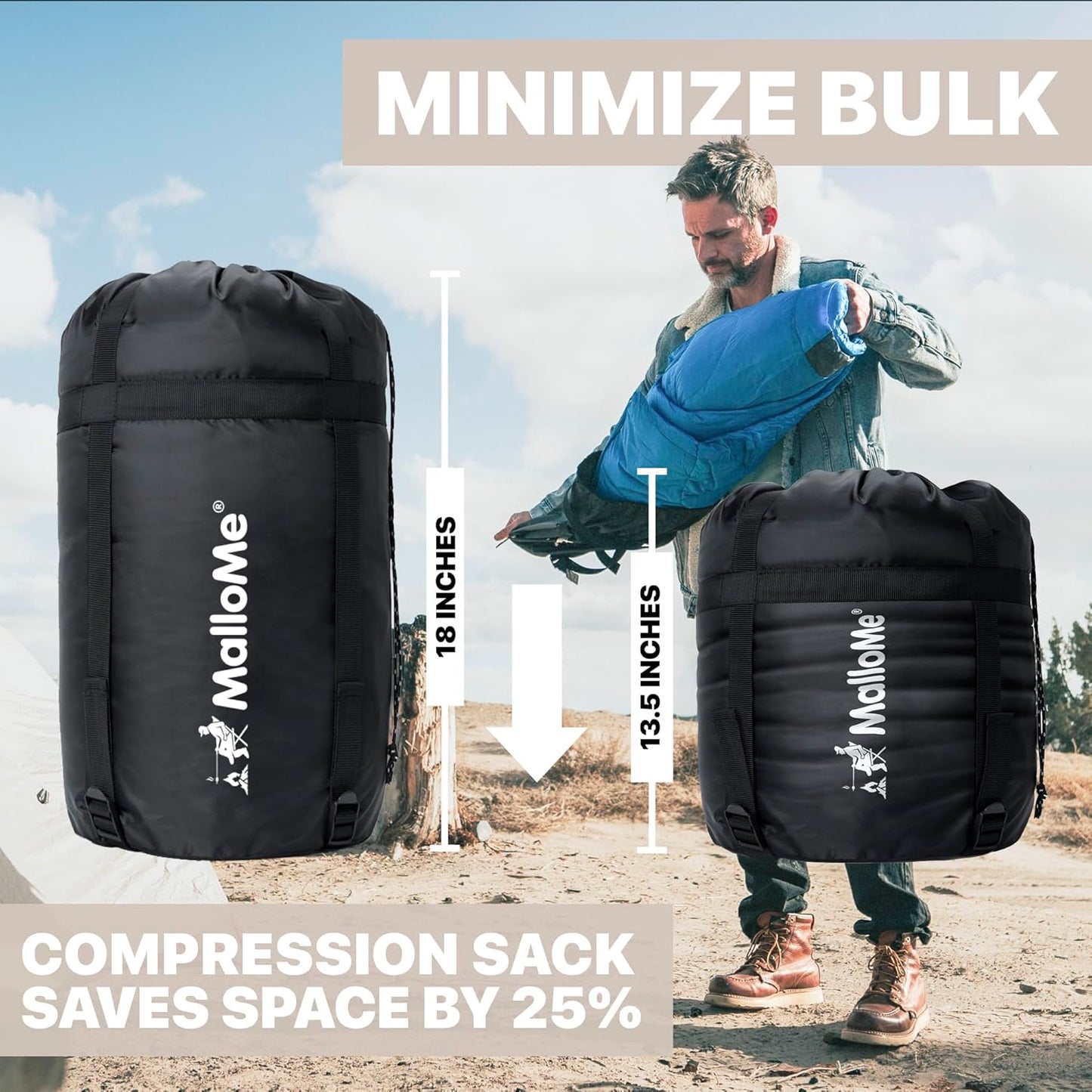 MalloMe Adult Sleeping Bag for Cold and Warm Weather, Hiking Sleep Essentials