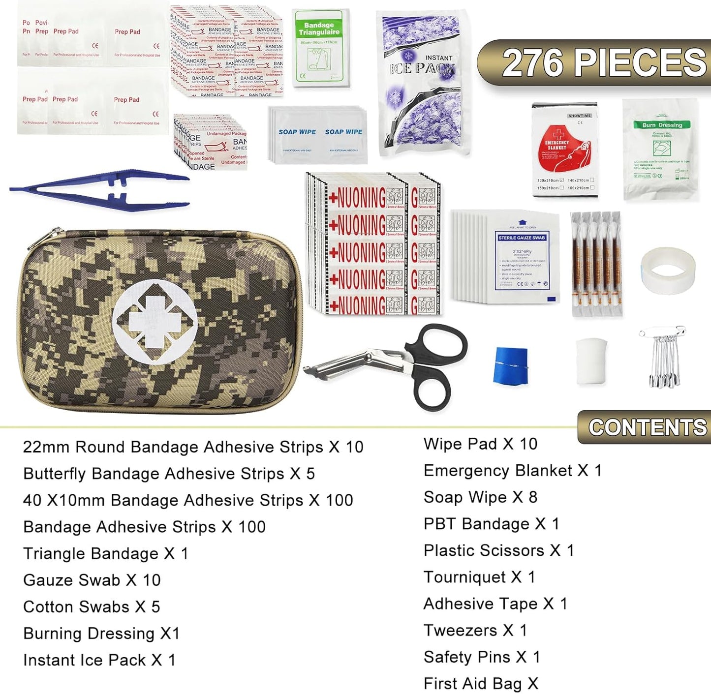 276-piece first aid kit for home, car, camping, and hiking