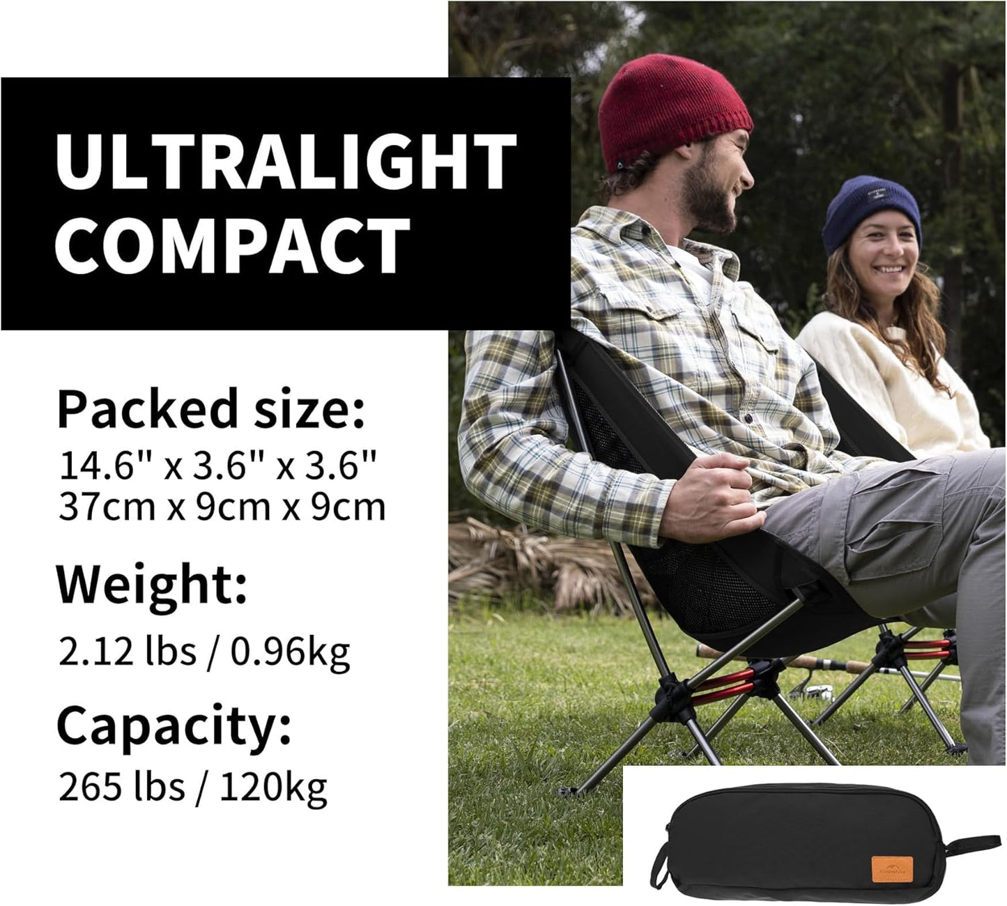Naturehike YL08 Ultralight Camping Chair, Foldable Camping Chair Folding Hiking Chair